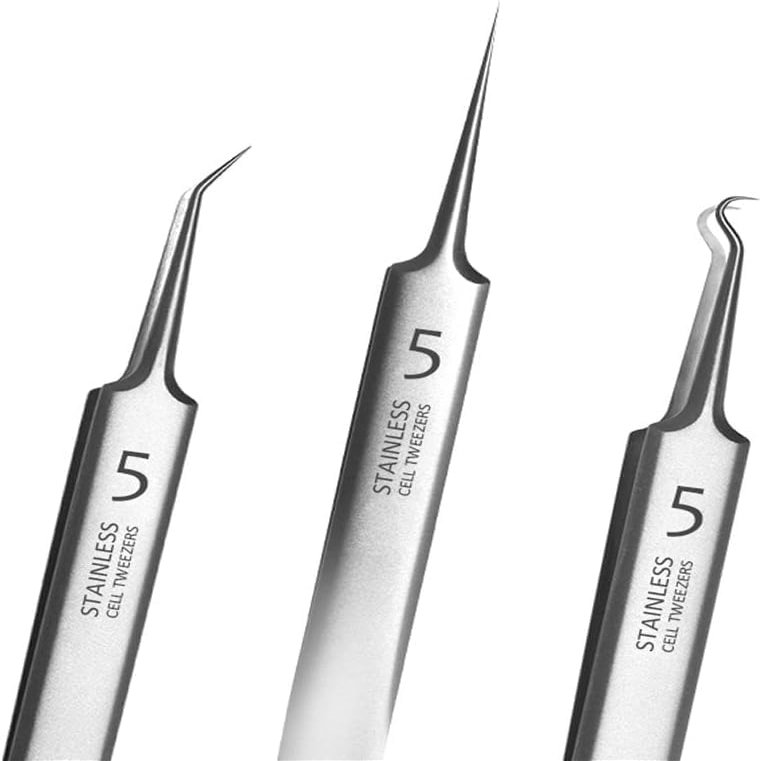 3Pcs Silver Professional Blackhead Tweezers Set, Facial Blackhead Remover Tools with Precision Tips, Acne Extractor