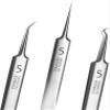 3Pcs Silver Professional Blackhead Tweezers Set, Facial Blackhead Remover Tools with Precision Tips, Acne Extractor view 1