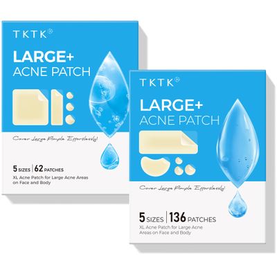 TKTK Large Pimple Patches for Face 62 Count + XL Acne Patches for Body 136 Count, 7 Sizes Pimple Patch Bulk Face & Body, Hydrocolloid Zit Breakouts