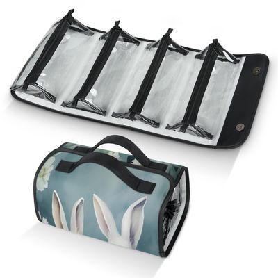 Bunny Rabbit Travel Toiletry Bag Clear Cosmetic Bag Organizer Waterproof Foldable Makeup Bag with 4 PVC Pouches Travel Organizer Bags for Luggage Business Trip