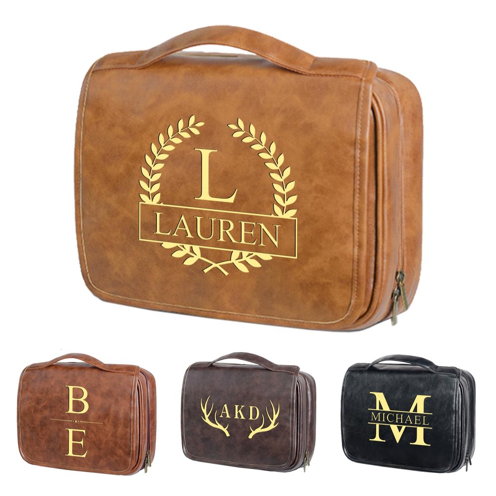 3-in-1 Large Personalized Leather Toiletry Bag For Men, Christmas Fathers Day Birthday Gifts For Dad Him Boyfriend Husband, Custom Mens Toiletry Travel Organizer Bag Dopp Kit Gift, Groomsmen Gifts