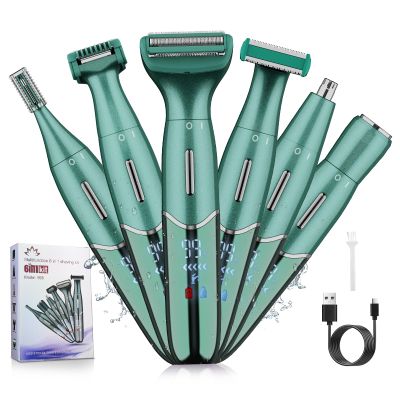 Electric Razor for Women,6 in 1 Women's Bikini Trimmer Shaver for Women & Men Pubic Hair, Private Area, Legs, Eyebrow,Face, Nose, Eyebrow, Body Hair Removal IPX5 Waterproof Wet & Dry