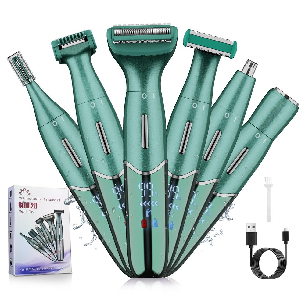 Electric Razor for Women,6 in 1 Women's Bikini Trimmer Shaver for Women & Men Pubic Hair, Private Area, Legs, Eyebrow,Face, Nose, Eyebrow, Body Hair Removal IPX5 Waterproof Wet & Dry