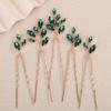 Rumtock 5pcs Green Rhinestones Beads Hair Pins Set for Wedding Brides Women Handmade Crystal Gold Hair Accessories (Green) view 1