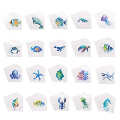 100pcs Ocean Animals Temporary Tattoos, Cute Sea Creature Tattoos Shark Fish Starfish Coral Turtles and More Ocean Birthday Party Favors Sea Animal Tattoo Stickers for Boys Girls