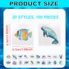 100pcs Ocean Animals Temporary Tattoos, Cute Sea Creature Tattoos Shark Fish Starfish Coral Turtles and More Ocean Birthday Party Favors Sea Animal Tattoo Stickers for Boys Girls view 2