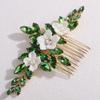 Lenjicons White Flower Green Rhinestone Hair Comb Teardrop Rhinestone Hair Comb Gold Wedding Hair Accessories Handmade Flower Rhinestones Hairpiece for Wedding Women (green) view 3