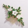 Lenjicons White Flower Green Rhinestone Hair Comb Teardrop Rhinestone Hair Comb Gold Wedding Hair Accessories Handmade Flower Rhinestones Hairpiece for Wedding Women (green) view 4