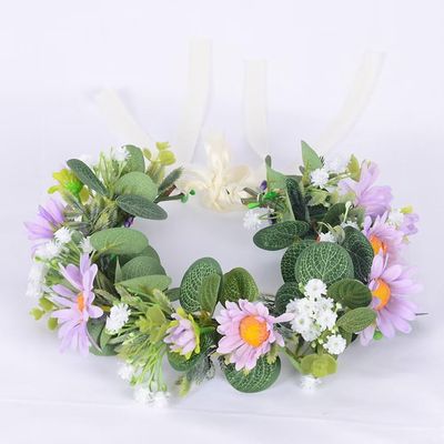 Purple Chrysanthemum Crown Wreath Wedding Floral Headpiece Boho Flower Headband for Women Girls
