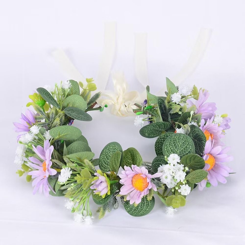 Purple Chrysanthemum Crown Wreath Wedding Floral Headpiece Boho Flower Headband for Women Girls