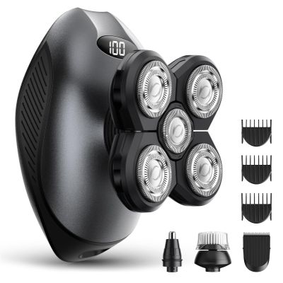 Electric Razor for Men, 5-in-1 Multi-Function Electric Shavers for Men, IPX7 Waterproof Bald Head Shaver with LED Display, Rechargeable Beard Trimmer Body Hair Trimmer, Ideal Gifts for Husband (Black)