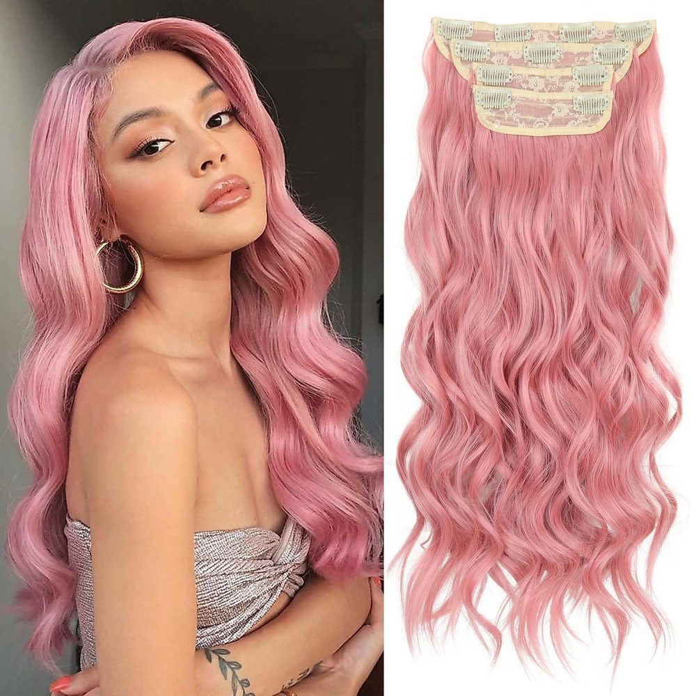 20 Inch Clip in Hair Extensions 4PCS Long Wavy Curly Hair Extensions Thick Hairpieces for Women Synthetic Hair Extension Clip ins Double Weft Hairpieces Full Head for Women (312#, 20INCH)
