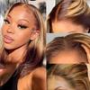 13x4 Straight 4/27 Brown Blonde Color Bob Lace Wig 150% Density For Women Transparent Lace Human Hair Frontal Short Wig Pre Plucked 16Inch view 3
