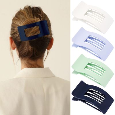 Velscrun Flat Hair Clips for Women Girls, Matte Lay Flat Claw Clips, Strong Hold Large Side Hair Clip All Hair Types, French Duck Billed Non Slip Grip Daily Styling Hair Jaw Claw Clip Navy Blue