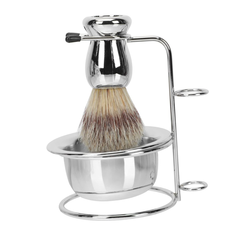 HONITANO 1set Men's Beard Grooming Set Stiff Boar Bristle Brush Metal Bowl and Storage Rack for Smooth Shaving and Easy to Clean Beard Care Tools