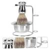 HONITANO 1set Men's Beard Grooming Set Stiff Boar Bristle Brush Metal Bowl and Storage Rack for Smooth Shaving and Easy to Clean Beard Care Tools view 3