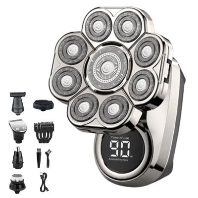 9.0 Pro Head Shaver, 9D Floating Blade Heads, Intelligent LED Display IPX7 Waterproof Wet Dry Shaving, Rechargeable Cordless Razor (1 Set Silver)