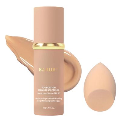 BARUBT 4 in 1 Color Changing Foundation Liquid with SPF 50 - Full Coverage Concealer, Medium Spectrum Foundation Makeup Cream Moisturizing Nourishing, Waterproof, for All Skins Women&Men 1.41 FL.OZ