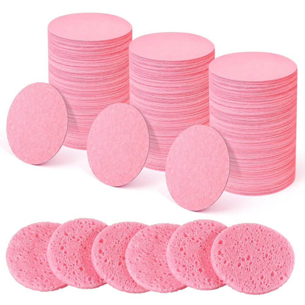 300 Count Compressed Facial Sponges Disposable Face Sponge Travel Facial Sponges for Estheticians, Cosmetic Sponge Face Exfoliating Pads Pink for SPA Cleansing Exfoliating Makeup Removal