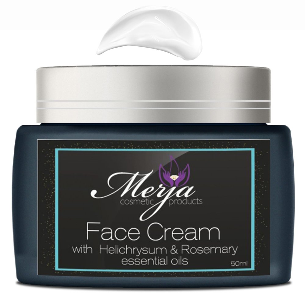 Merja Herbs Anti Acne Face Moisturizer Cream with Helichrysum and Rosemary, Aloe & Collagen - Day and night - Light & Anti Acne & Oil control Moisturizing Cream - 50ml 1.7oz (Pack of 2)