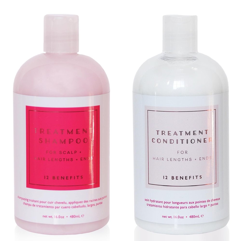 12 Benefits Hair Treatment Shampoo & Conditioner Duo  Sulfate-Free, Hydrating Scalp Treatment, Gentle, Effective Cleanse for Dry, Damaged, and Color-Treated Hair (480 ML Each)