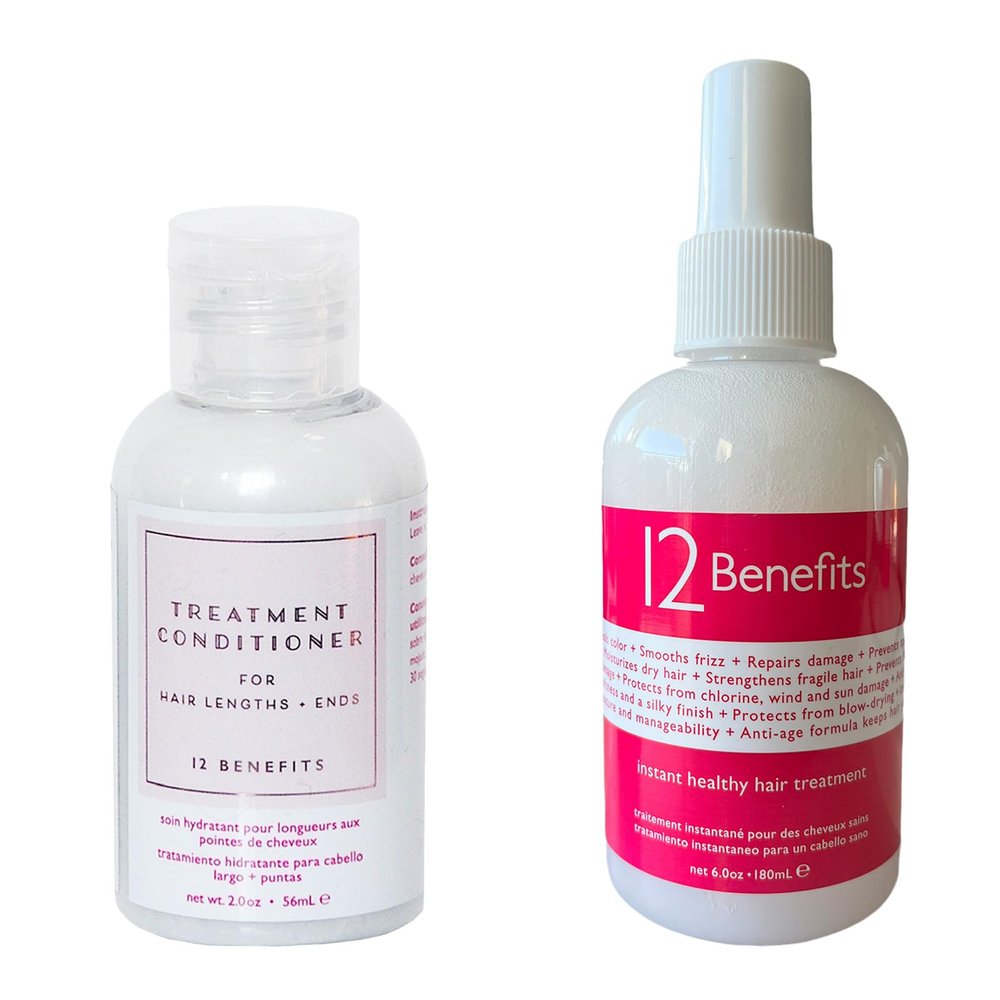 12 Benefits Hair Treatment & Conditioner Set  Leave-In Spray + Sulfate-Free Deep Conditioner  Anti-Frizz, Hydrating, Strengthening  With Silk Protein, Argan & Marula Oils  For All Hair Types