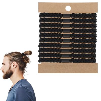 10 Pcs Men's Hair Ties, Hair Ties for Guys & Women, Braided Elastic Coils for Thick & Curly Hairs, man Bun Hairs Tie, Black (Long Lasting & Reusable)