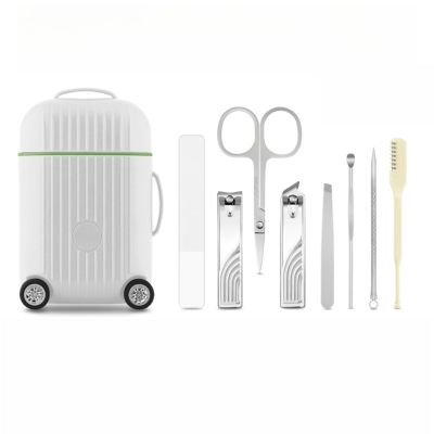 8-Piece Mini Travel Manicure Kit for Women - Portable Nail Clippers Set with Case - Includes Nail Clippers,Care Tools & Ear Pick (White)