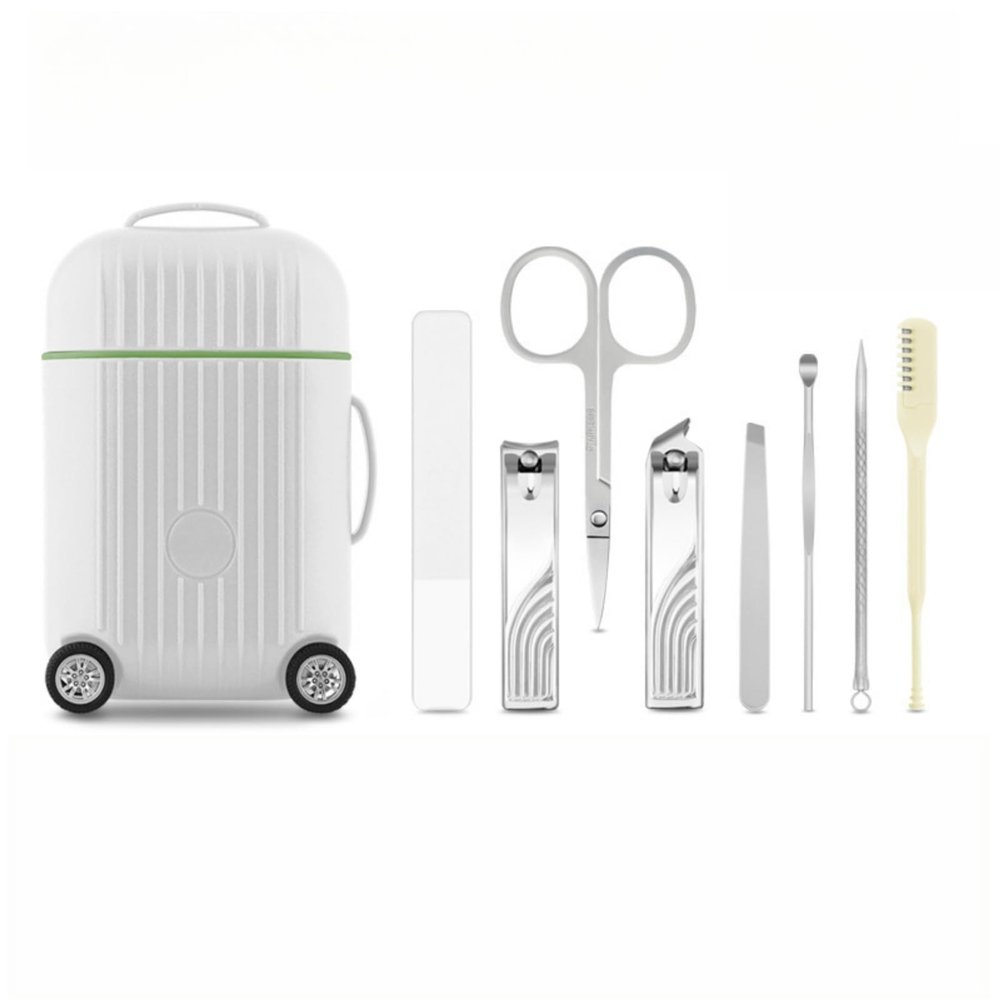 8-Piece Mini Travel Manicure Kit for Women - Portable Nail Clippers Set with Case - Includes Nail Clippers,Care Tools & Ear Pick (White)