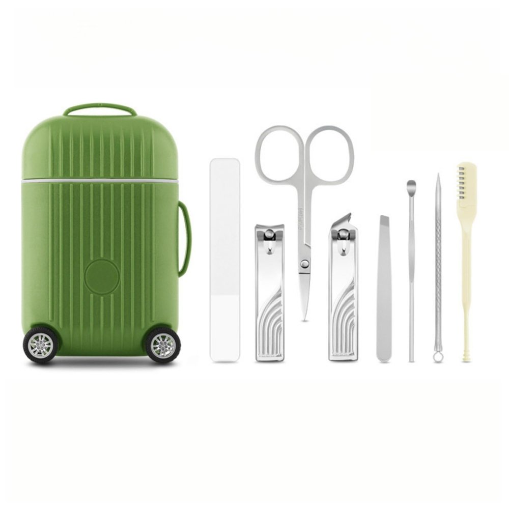 8-Piece Mini Travel Manicure Kit for Women - Portable Nail Clippers Set with Case - Includes Nail Clippers,Care Tools & Ear Pick (Green)
