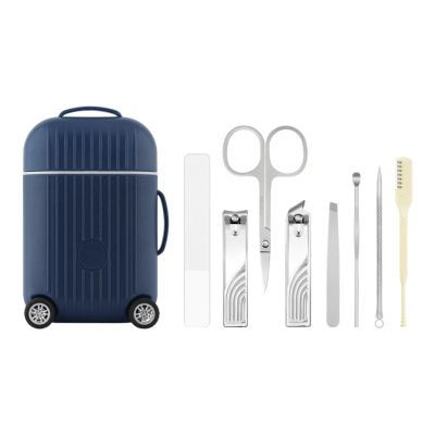 8-Piece Mini Travel Manicure Kit for Women - Portable Nail Clippers Set with Case - Includes Nail Clippers,Care Tools & Ear Pick (Blue)