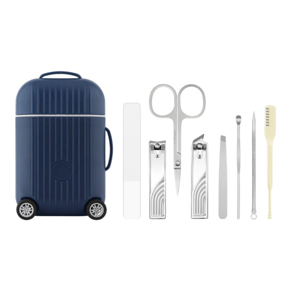 8-Piece Mini Travel Manicure Kit for Women - Portable Nail Clippers Set with Case - Includes Nail Clippers,Care Tools & Ear Pick (Blue)