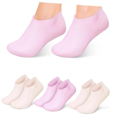 BIUDECO 4 Pairs Silicone Moisturizing Socks for Women Spa Foot Care Socks for Soft Smooth Feet Comfortable and
