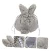 MUCKLILY Cute Rabbit Ear Drawstring Bag Soft Plush Makeup Pouch Toiletry Organizer view 4
