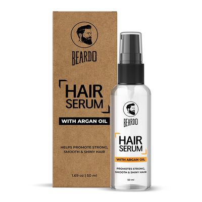 B.E.A.R.D.O. Hair Serum for Men  50ml | Instant Shine & Frizz Control with Argan Oil | Lightweight, Non-Greasy Hair Serum | Smoothens, Protects & Adds Luxurious Shine