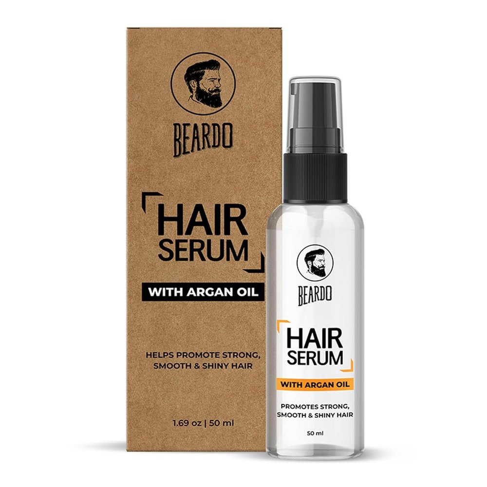 B.E.A.R.D.O. Hair Serum for Men  50ml | Instant Shine & Frizz Control with Argan Oil | Lightweight, Non-Greasy Hair Serum | Smoothens, Protects & Adds Luxurious Shine