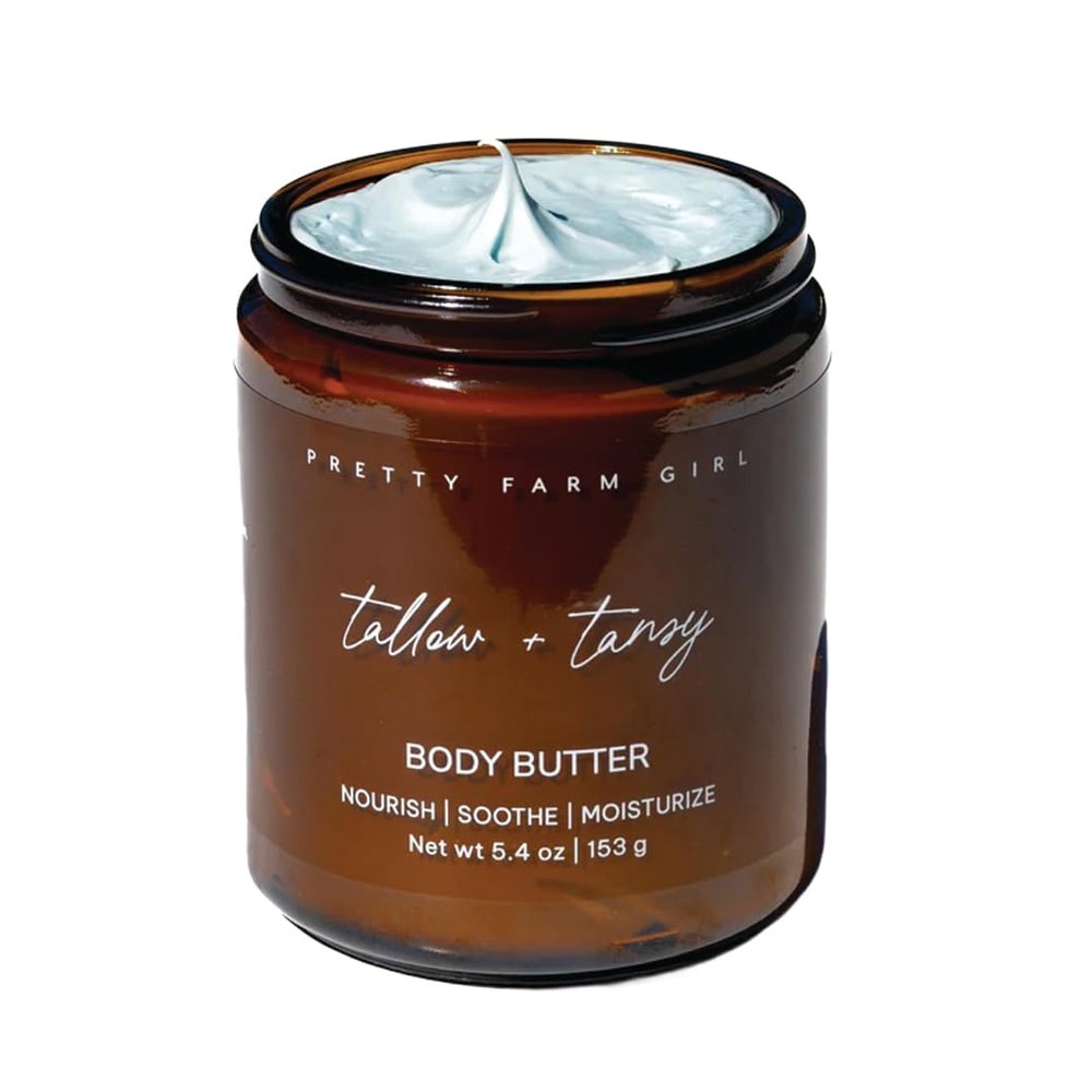 Pretty farm girl Tallow + Tansy Body Butter  Whipped Moisturizer with Grass-Fed Tallow & Blue Tansy  Non-Greasy Hydration for Sensitive Skin, 5.4oz