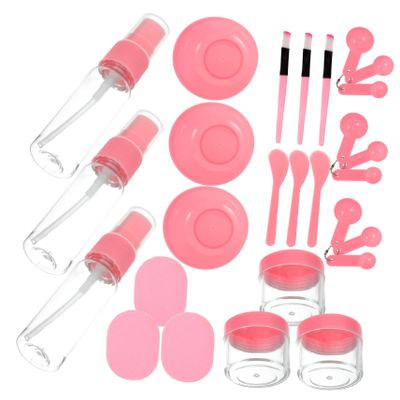 DEARMAMY 1 Set Medium Facial Mask Tool Set DIY Beauty Mask Mixing Bowls Reusable Cosmetic Tools for Facials Includes Measuring Spoons Sprayer and Wash Pads Easy to Clean Carry Pink