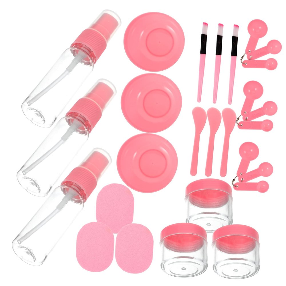 DEARMAMY 1 Set Medium Facial Mask Tool Set DIY Beauty Mask Mixing Bowls Reusable Cosmetic Tools for Facials Includes Measuring Spoons Sprayer and Wash Pads Easy to Clean Carry Pink