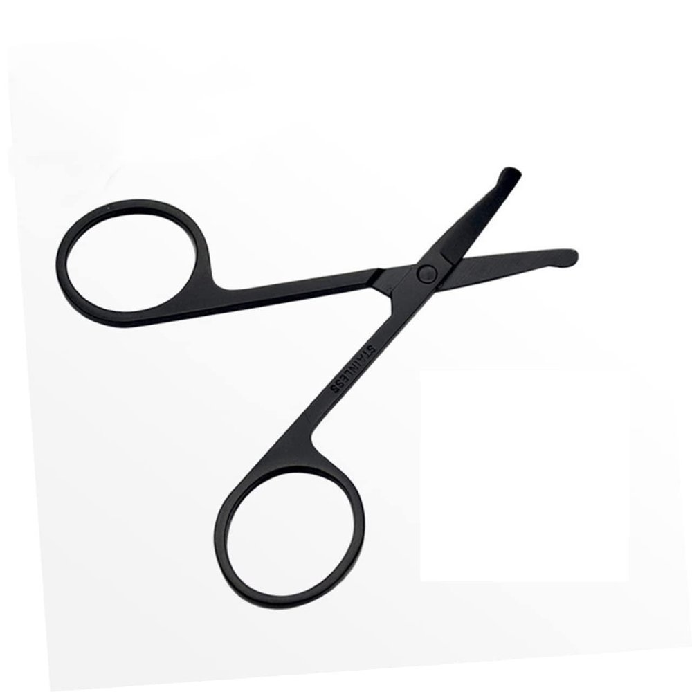 PartyKindom 1Pc Vibrissa Scissors Safety Stainless Steel Nose Hair Trimmer Eyebrow Scissors for Men Women Black Rounded Tips for Safe Painless Grooming of Nose Eyebrows