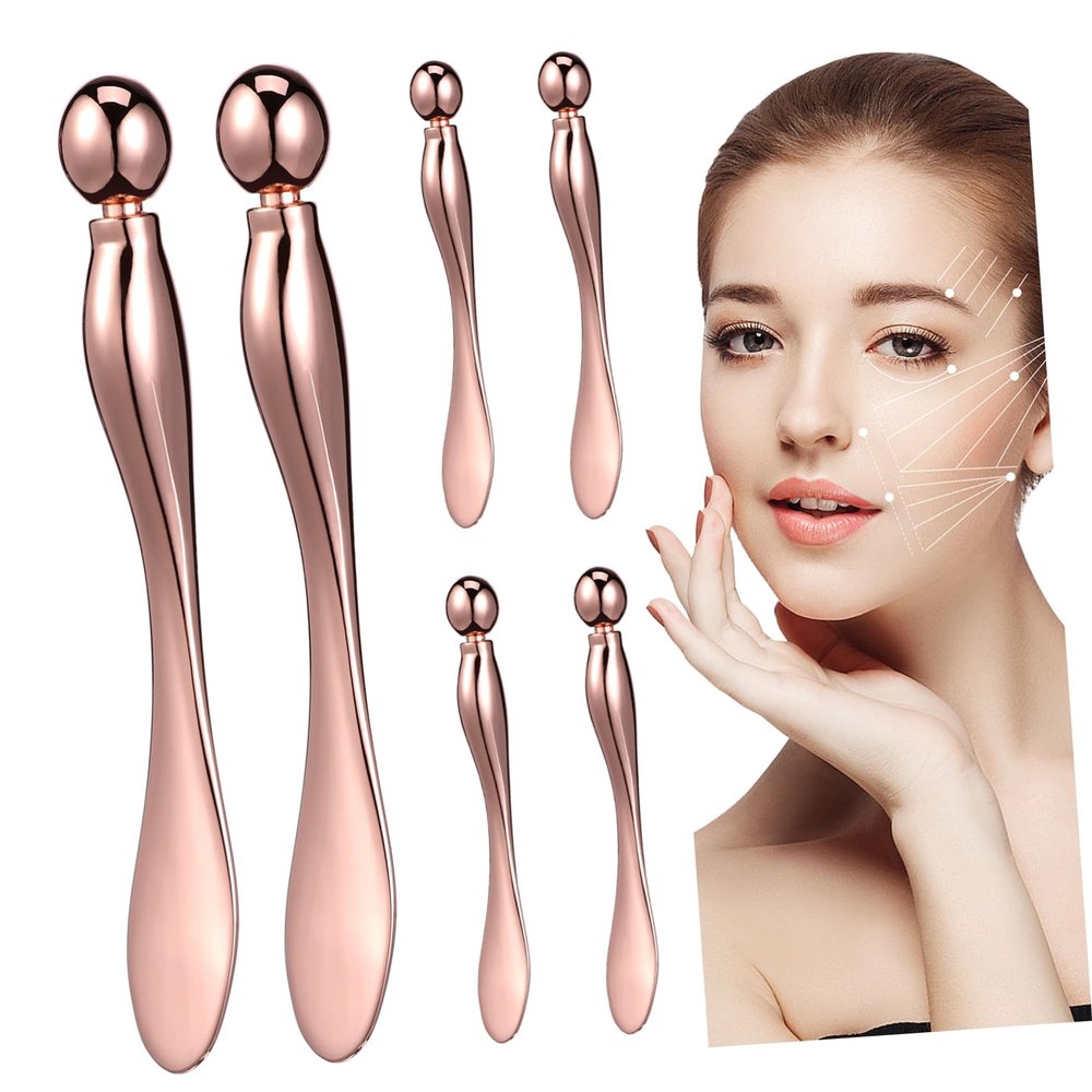 ARTSEWPLY 6-Piece Rose Gold Metal Eye Cream Applicator Tool Set Eye Roller for Face Massage Skincare Makeup Spoon for Women Facial Beauty Tool for Daily Use