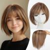 EMMOR Human Hair Toppers for Women Short Bob Real Hair with Bangs 10" Side Part Hairpieces for Women with Thin Hair 6.5"  6.5" Larger Base Human Wig Toppers(Mixed Brown) view 1