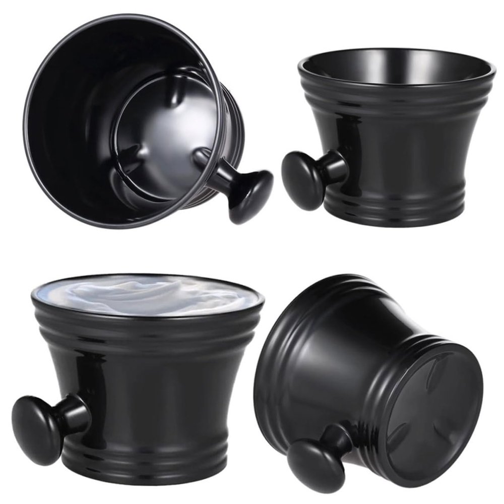 Beavorty Plastic Shaving Soap Bowl with Knob Handle for Traditional Shaving for Men Black