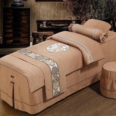 Camel,75x190cm/29.5x74.8in,Massage Table Bed Cover with Holes,Reusable Massage Table Bed Sheets Stool Cover Elastic Pillowcase Beauty Massage Bed Cover Quilts 4 Piece Sets