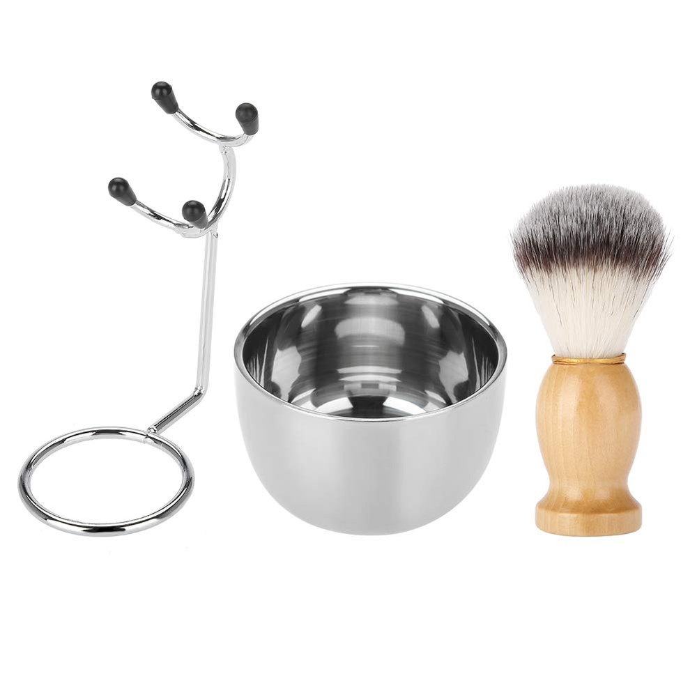 Beard Shaving Kit | Stainless Steel Bowl & Stand with Nylon Brush | Stable Base for Secure Shaving | Men ' s Grooming Set for Mustache/Beard Care
