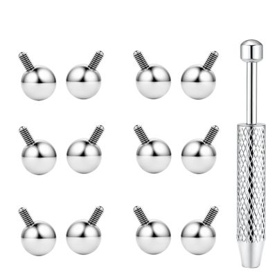 BodyBonita 12Pcs G23 Titanium Replacement Balls for Piercings - Piercing Ball Grabber Tool for Changing Jewelry Pick Up Grabber Tool Screw On Septum Balls Removal Silver