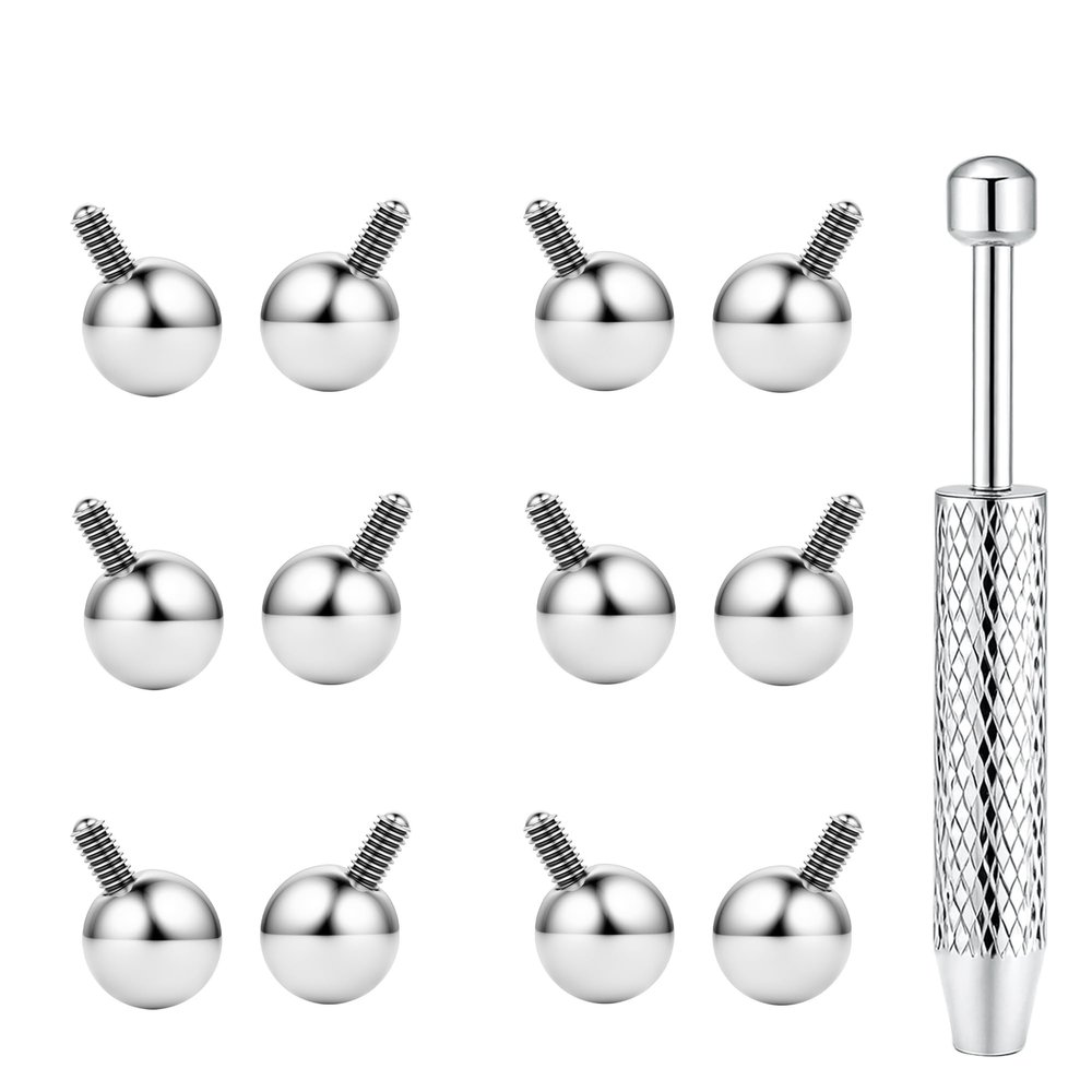 BodyBonita 12Pcs G23 Titanium Replacement Balls for Piercings - Piercing Ball Grabber Tool for Changing Jewelry Pick Up Grabber Tool Screw On Septum Balls Removal Silver