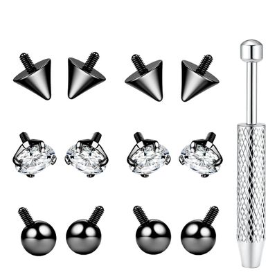 BodyBonita 12Pcs G23 Titanium Replacement Balls Spikes for Piercings - Piercing Ball Grabber Tool for Changing Jewelry Pick Up Grabber Tool Screw On Septum Balls Spikes Removal Black