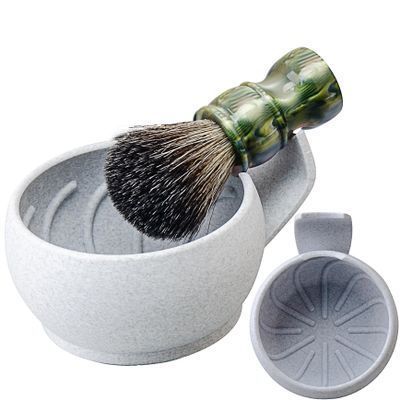 Grandslam Shaving Soap Bowl Kit For Men, Shaving Brush and Bowl, Shaving Bowl with Ridges, Shaving Mug with Brush Stand, Shaving Soap Bowl with Knob Handle, Great for Traveling and Use at Home
