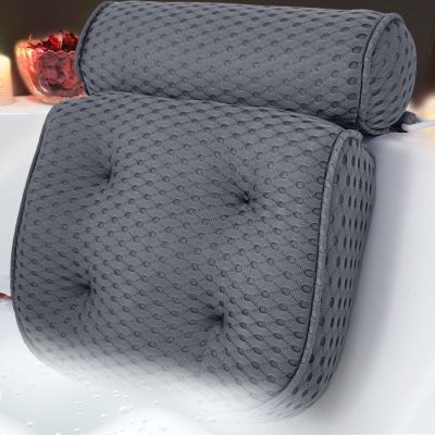 AEROiVi Luxury Bath Pillows for TubBath Pillow Bathtub Pillows for Head and Neck Support Bath Cushion Made from Soft Spacer Mesh Material with Suction Cups,Gray